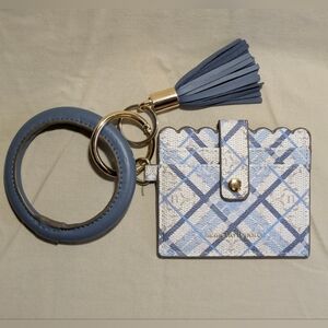 Nanette Lepore Blue and Cream Plaid Keychain Wallet